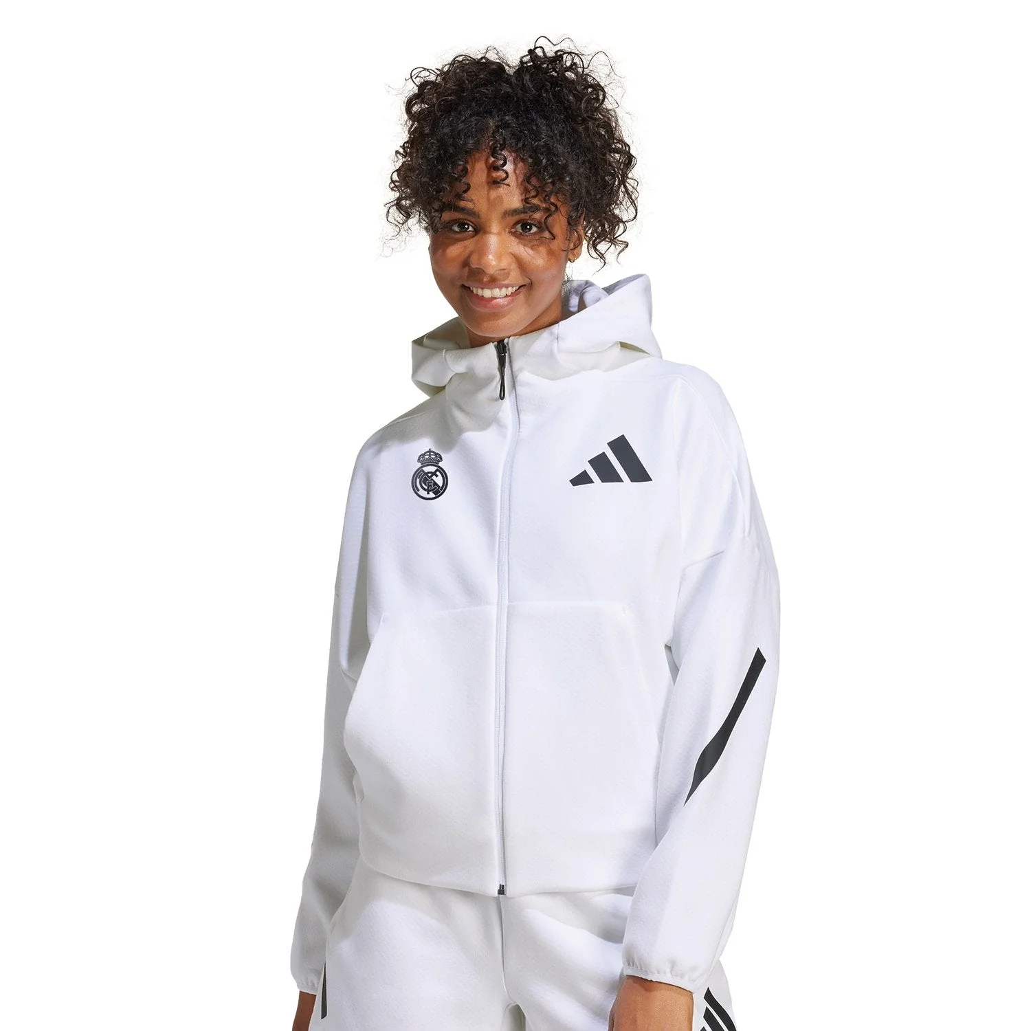 Womens adidas Real Urban Full Zip Hoodie White - Image 3