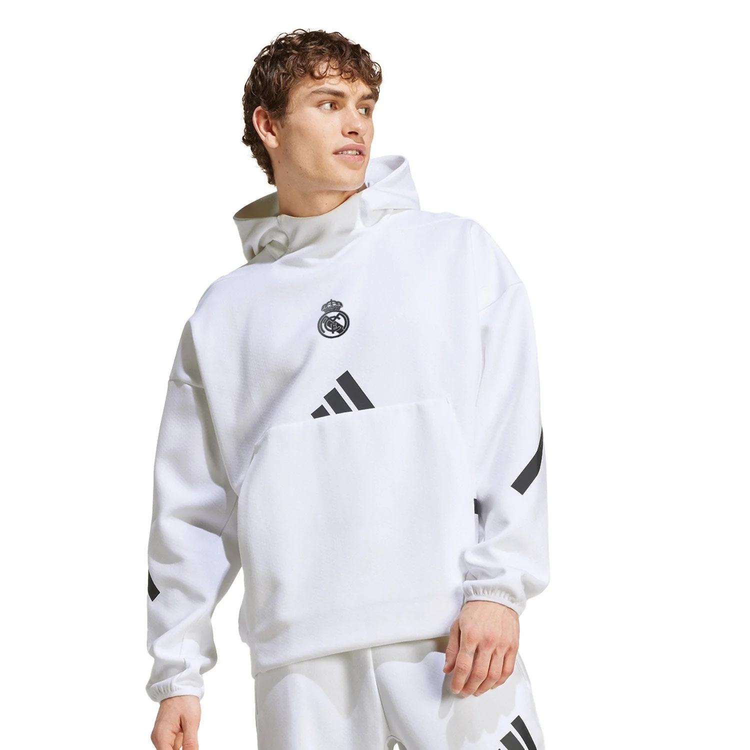 Mens adidas Real Urban Hoodie White - Image 2