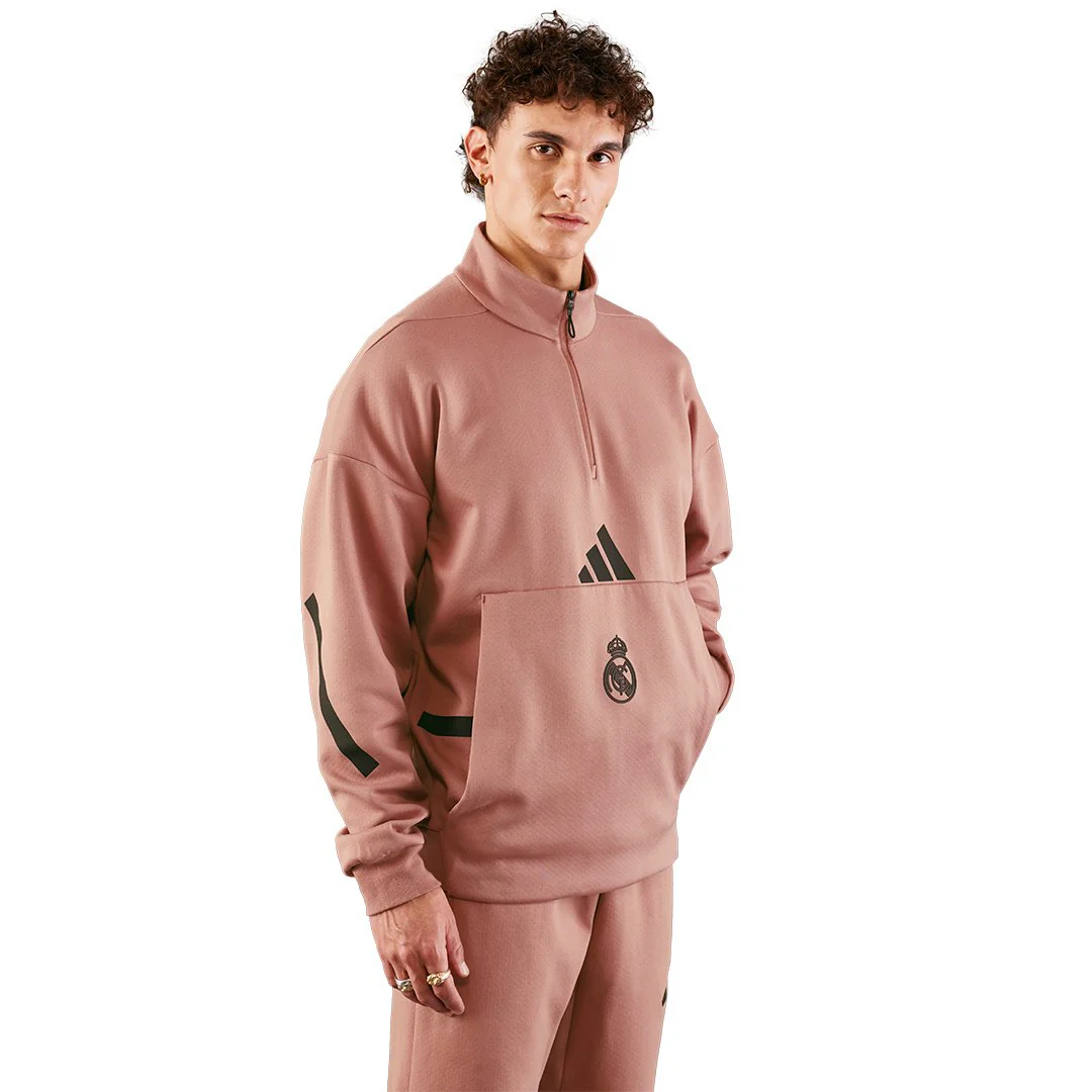 Mens adidas Real Urban Half Zip Hoodie Brown - Image 2