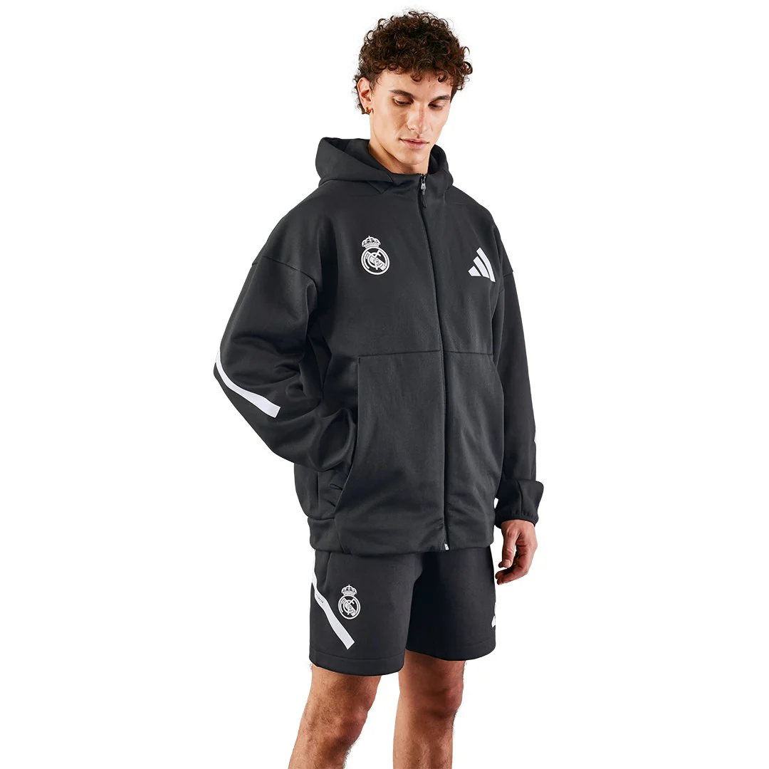 Mens adidas Real Urban Full Zip Hoodie Black - Image 2